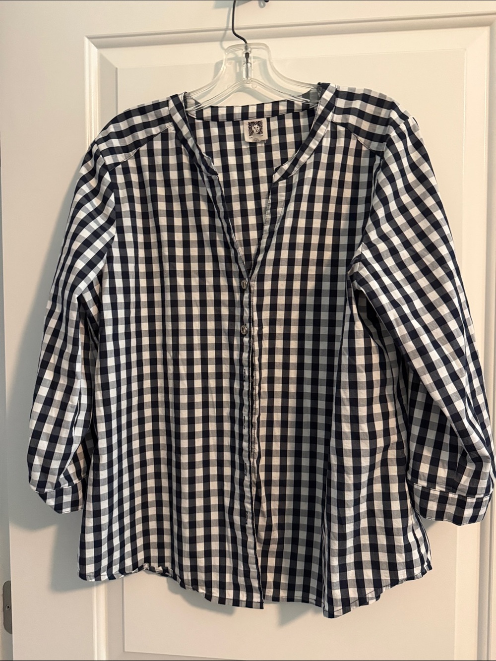 Anne Klein Black and White Gingham Button-Front Blouse